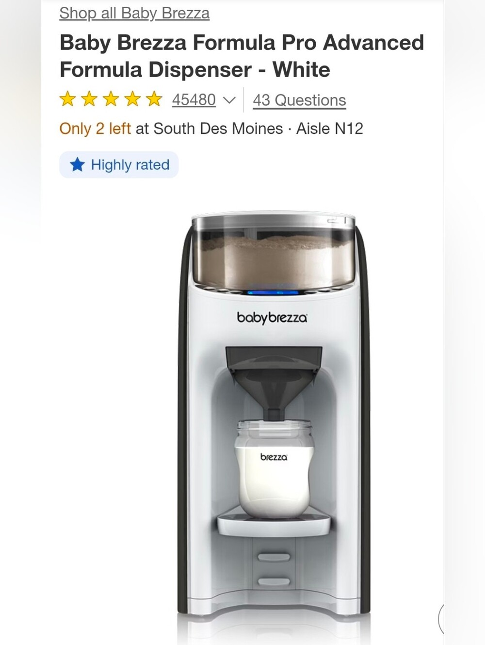 Baby Brezza Formula Dispenser - White New Unopen